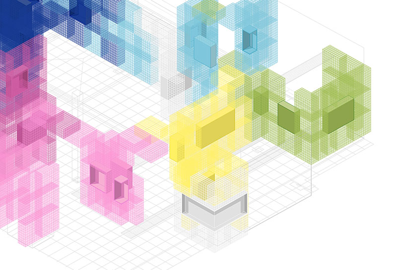 studio 5•5 creates a colorful grid-like scenography for exhibition in paris designboom