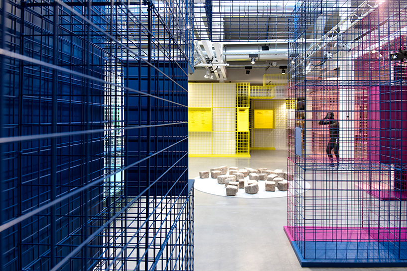 studio 5•5 creates a colorful grid-like scenography for exhibition in paris designboom