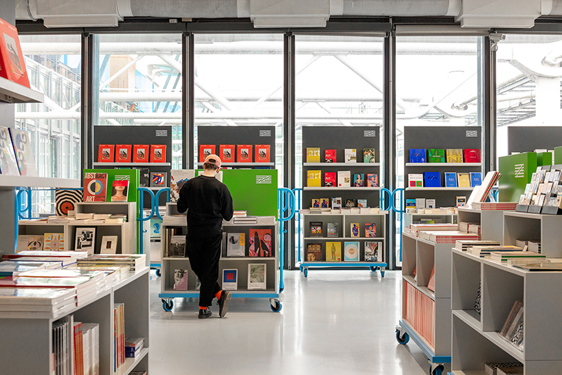 studio 5•5 redesigns bookshop with transportable trolley furniture at centre pompidou
