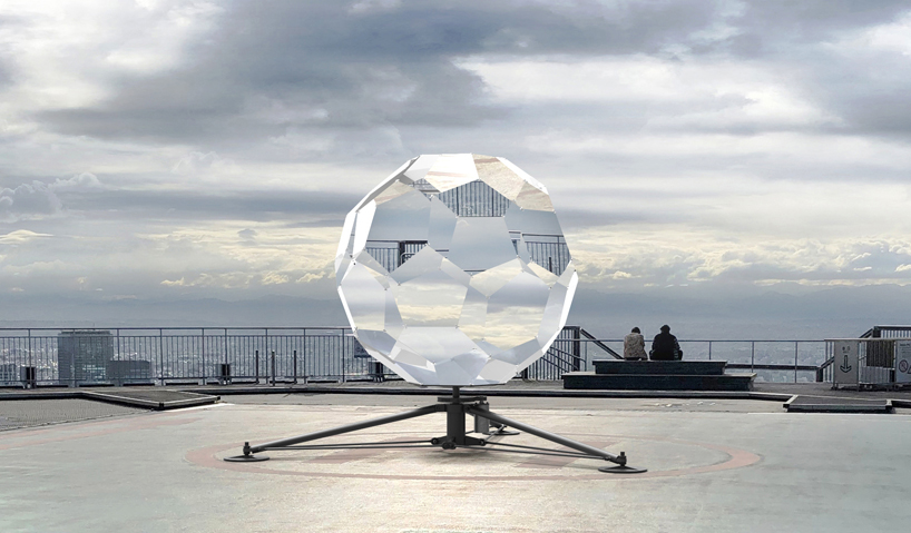vincent leroy's geodesic 'illusion lens' installation lands on a tokyo rooftop designboom