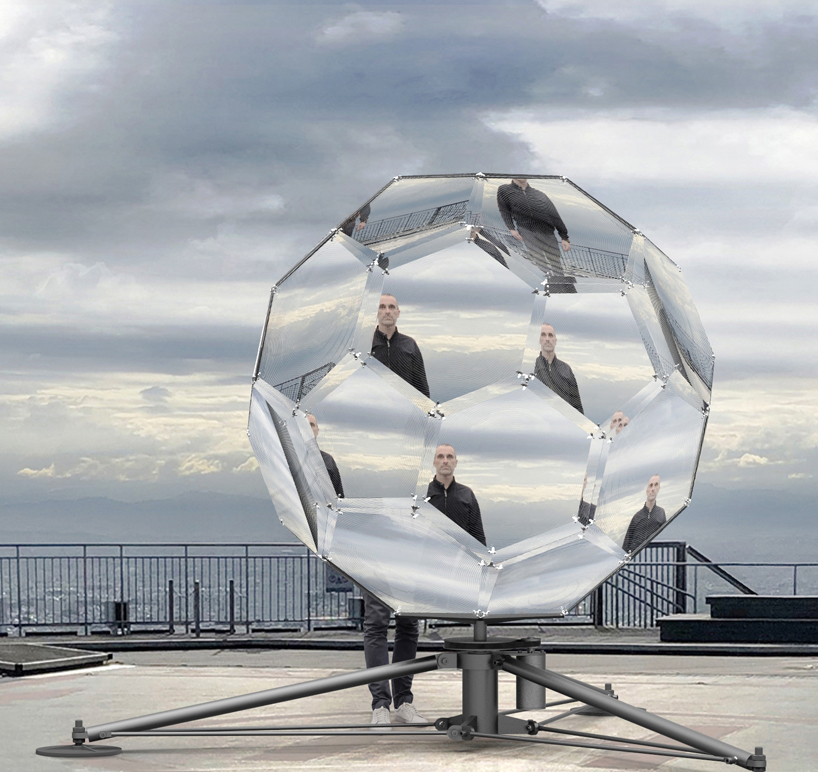vincent leroy's geodesic 'illusion lens' installation lands on a tokyo rooftop designboom