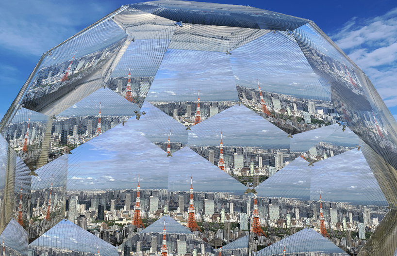 vincent leroy's geodesic 'illusion lens' installation lands on a tokyo rooftop designboom