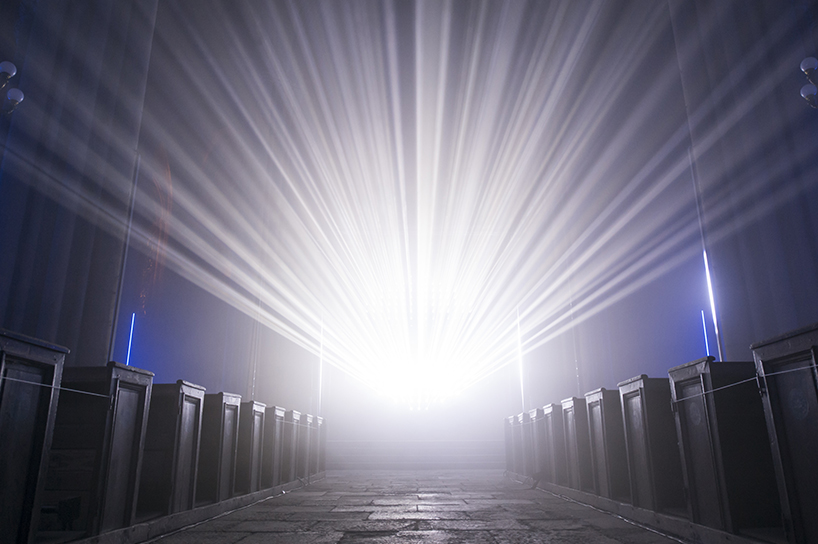 guillaume marmin illuminates a church with immersive '1.3 SECONDE' lightshow in france designboom