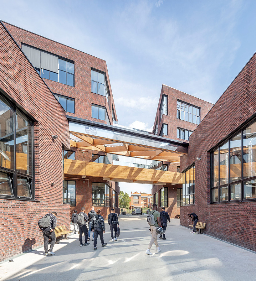 marin + trottin unites paris eco-campus islets with ETFE + triangulated wood frame crossway