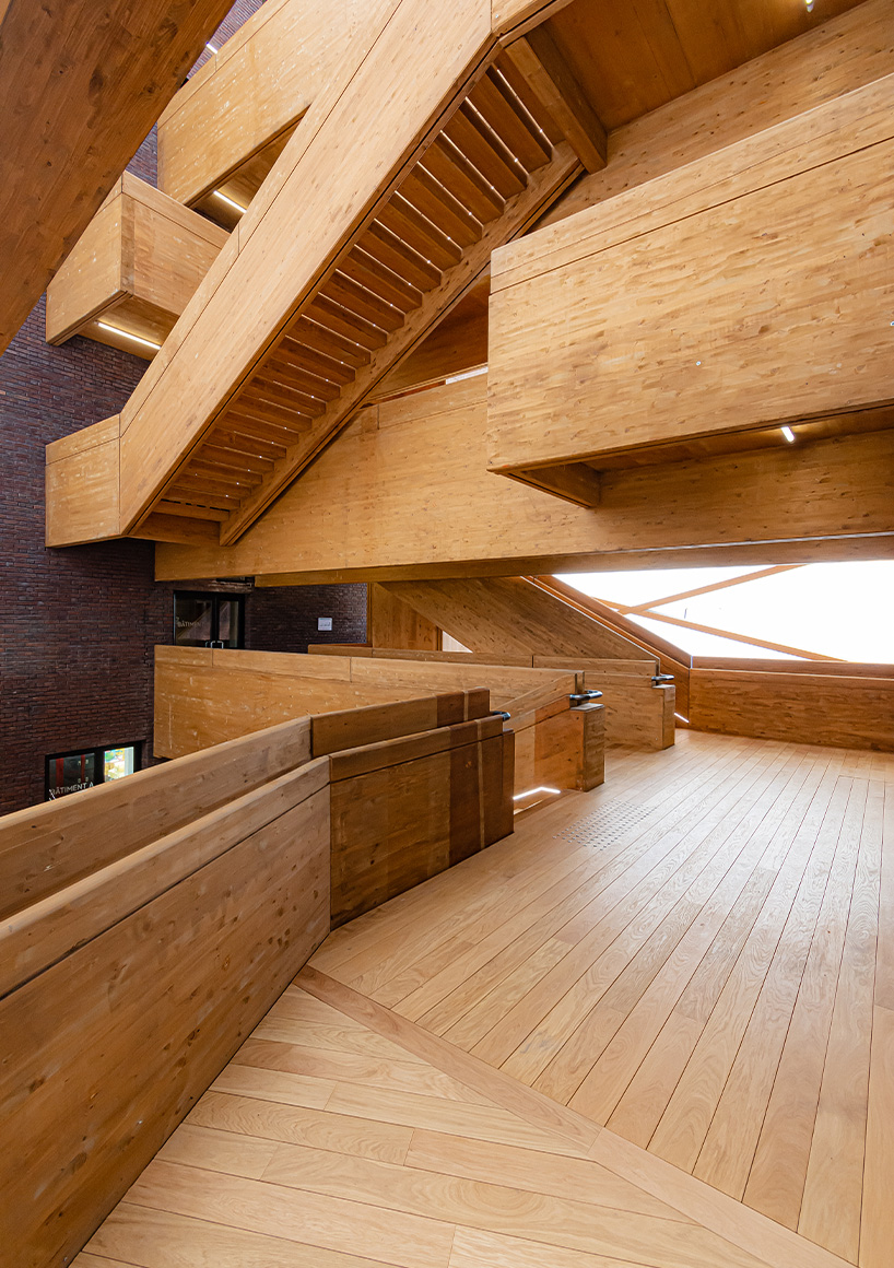 marin + trottin unites paris eco-campus islets with ETFE + triangulated wood frame crossway