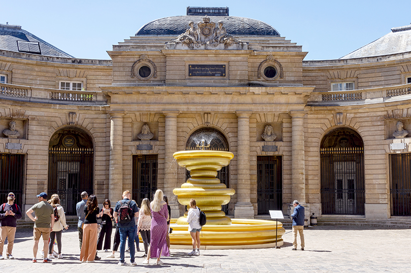 bina baitel’s gilded inflatable fountain occupies historic courtyard at monnaie de paris  