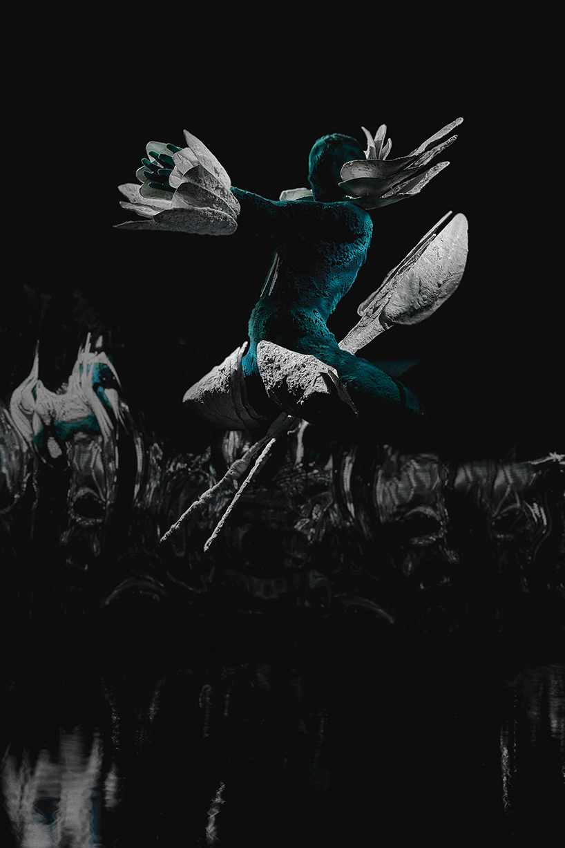 sruli recht's abyssicide 'garments for drowning in' metamorphose water into coral on skin