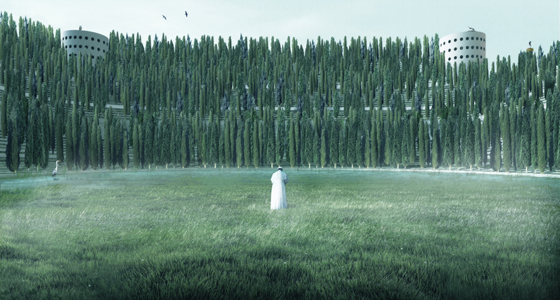 milan's san siro stadium is imagined as a tree-filled monument to the victims of COVID-19 designboom