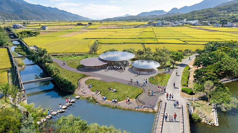 lotus garden a waterside ecological cycling station with metal lotus leaves floating in dapo pond taiwan 11