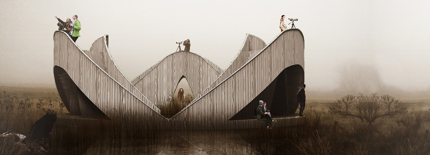 sculptural staircases combine to create the lookout-loop bird observatory