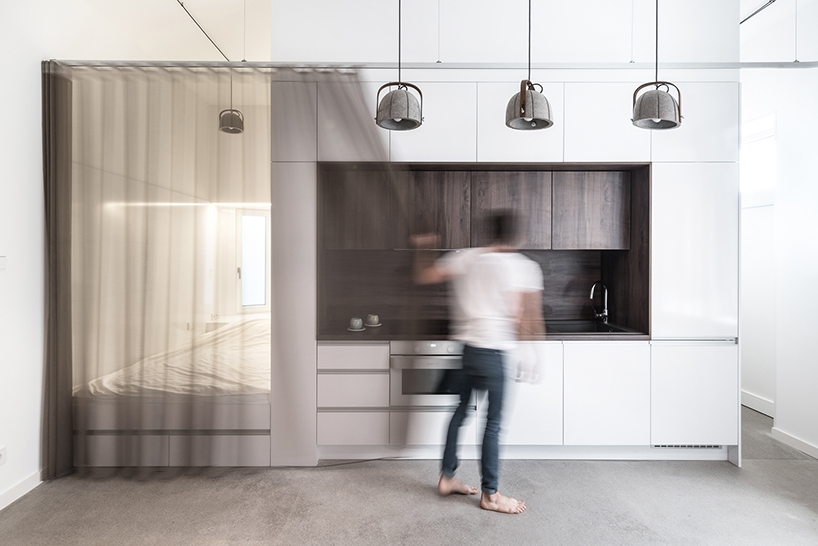 translucent curtains define different zones in this 30 sq-m apartment by batlab