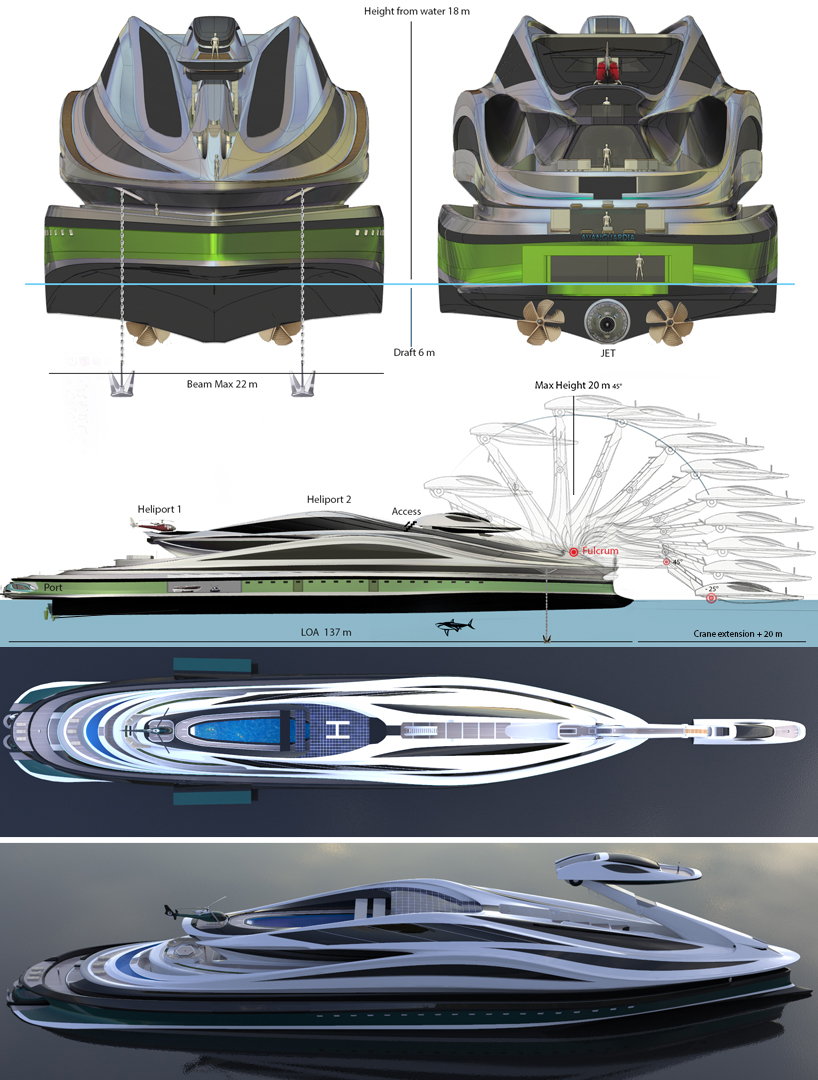 pierpaolo lazzarini designs a swan shaped mega yacht complete with detachable head - 3