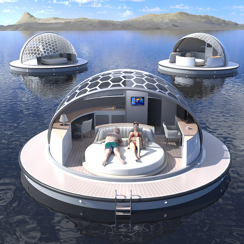 pierpaolo lazzarini's mobile floating suite concept swirls into the seaside hospitality market
