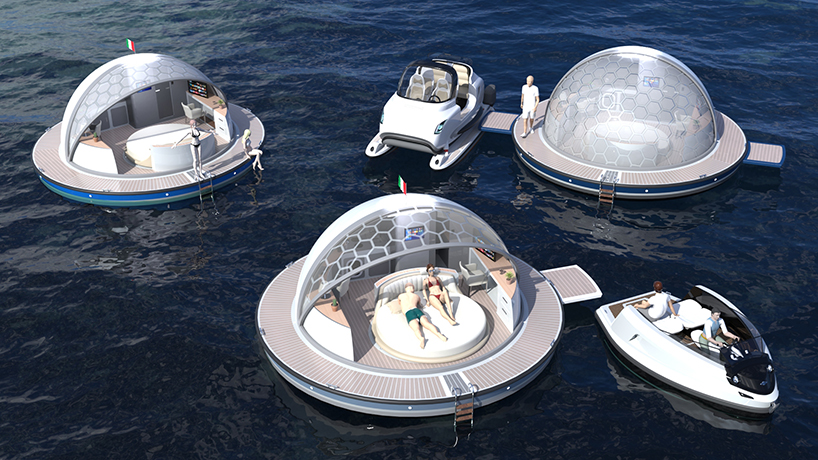 pierpaolo lazzarini's mobile floating suite concept swirls into the seaside hospitality market