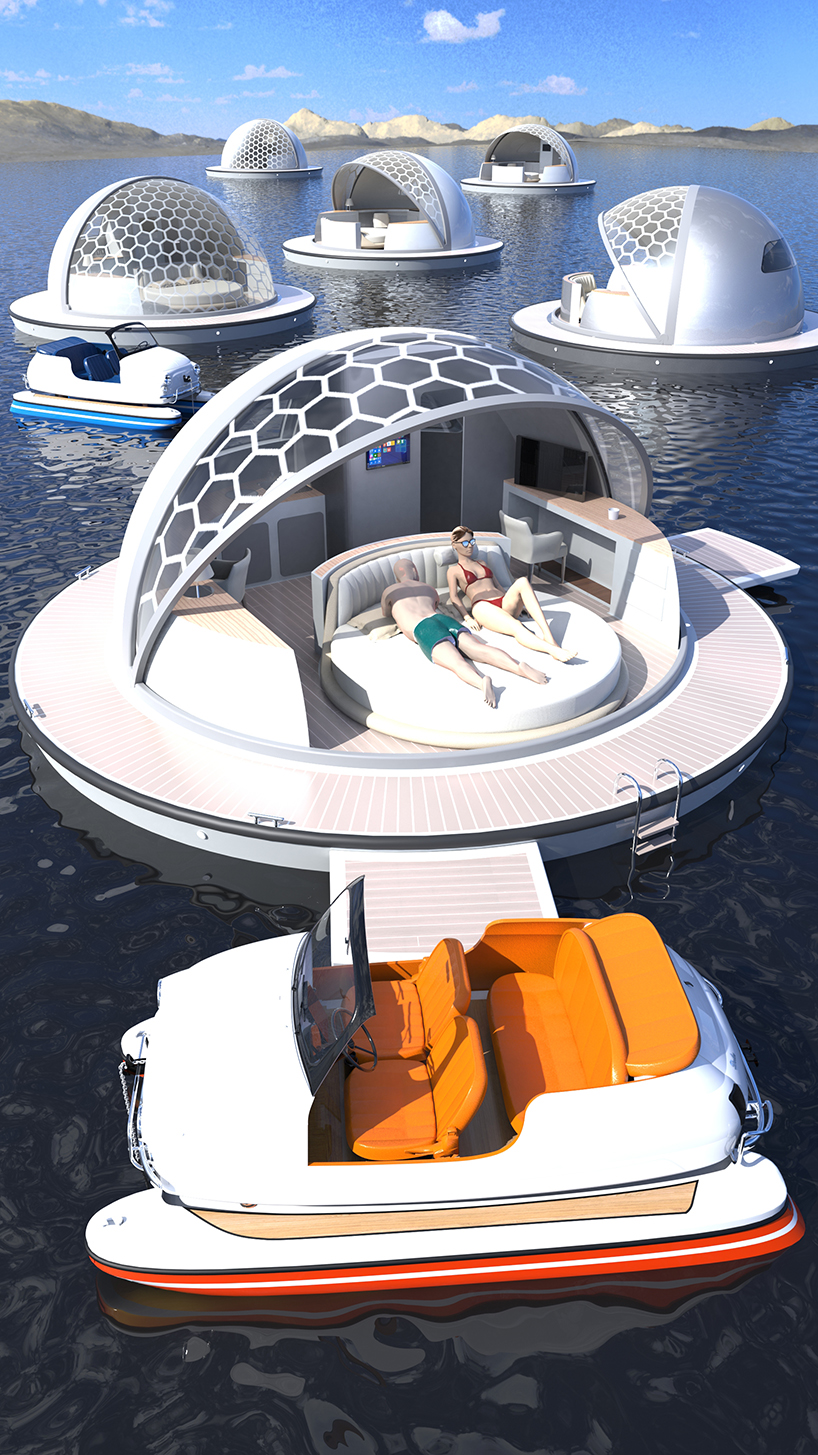 pierpaolo lazzarini's mobile floating suite concept swirls into the seaside hospitality market