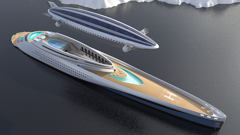pierpaolo lazzarini’s colossea mega-yacht features a detachable airship upper-structure