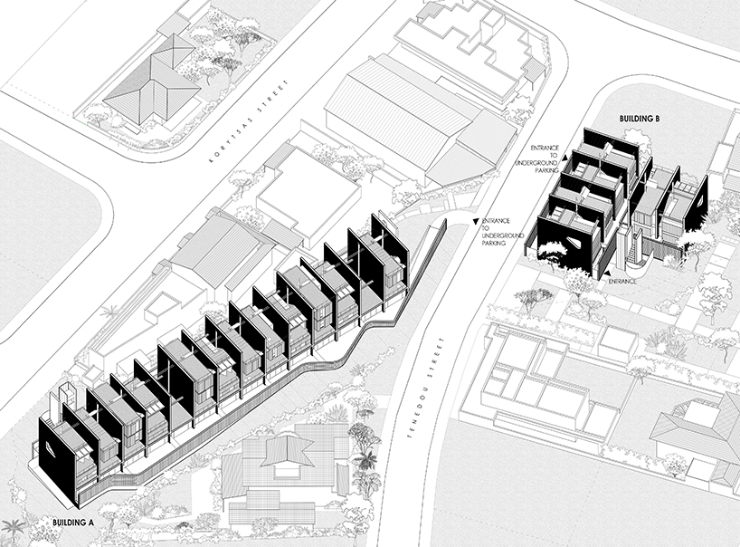 ΜΕΣΟΤΟΙΧΙΕΣ is a social housing concept composed of 23 party walls designboom