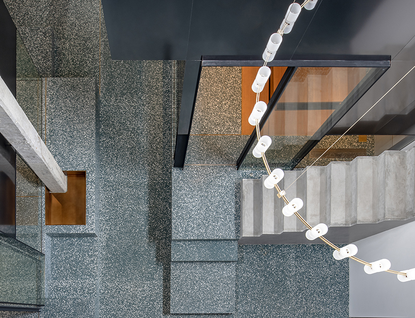 linehoue stacks stainless steel teahouses on green terrazzo in shanghai