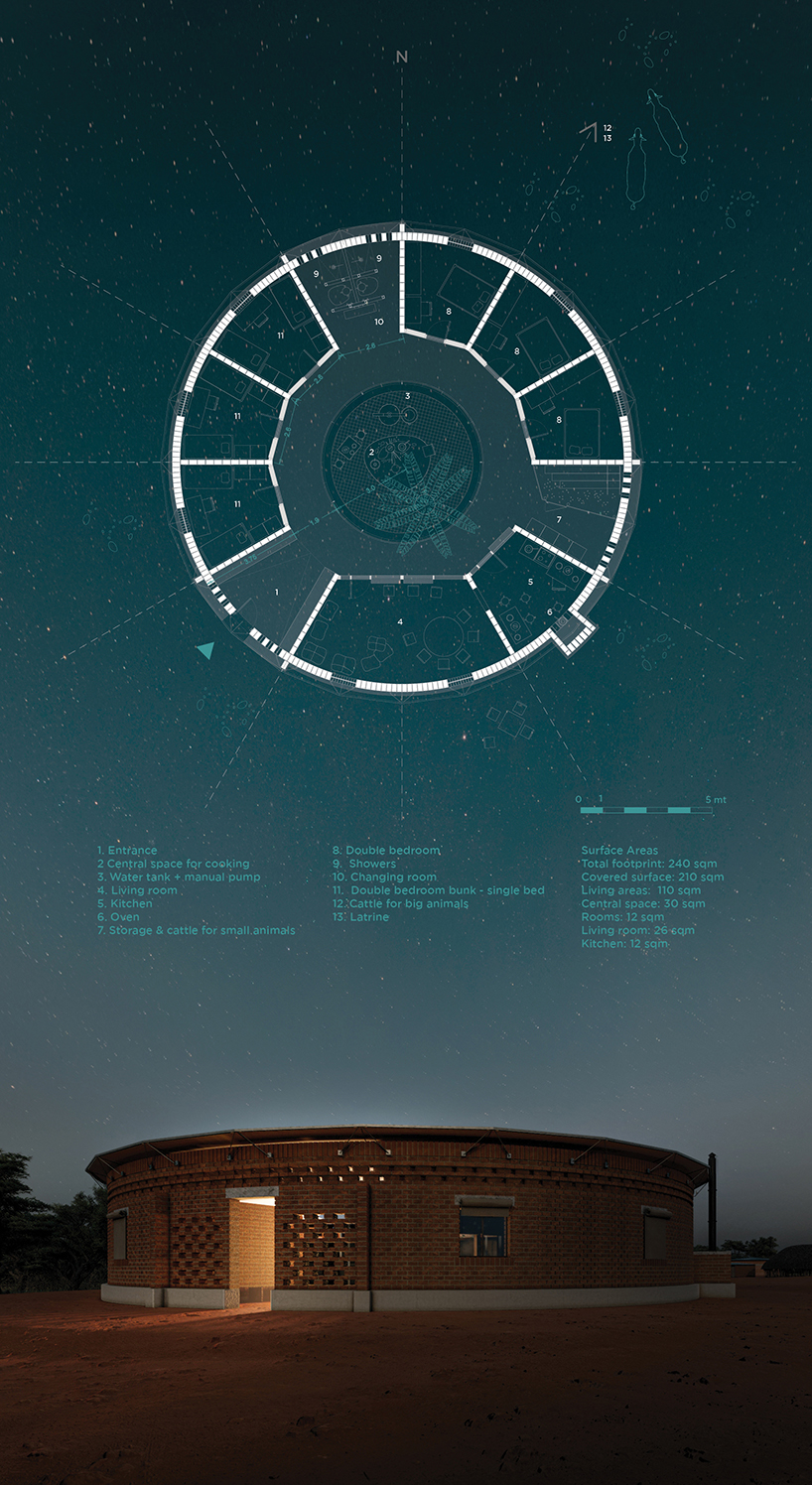 a tensile roof structure tops 3GATTI's low-cost housing prototype for africa designboom