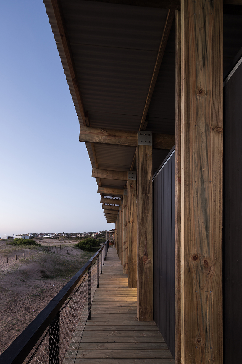 'punta rubia refuge' shielded by timber skeleton is settled along coastline in uruguay