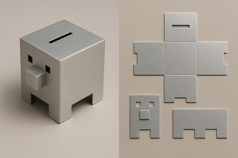 second image with the prompt 'create it more boxy-looking and silver'