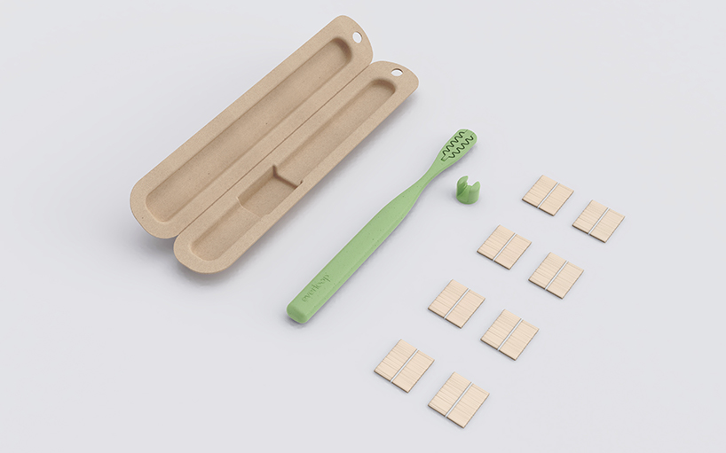 the everloop toothbrush is made with replaceable bamboo bristles and recycled plastic designboom