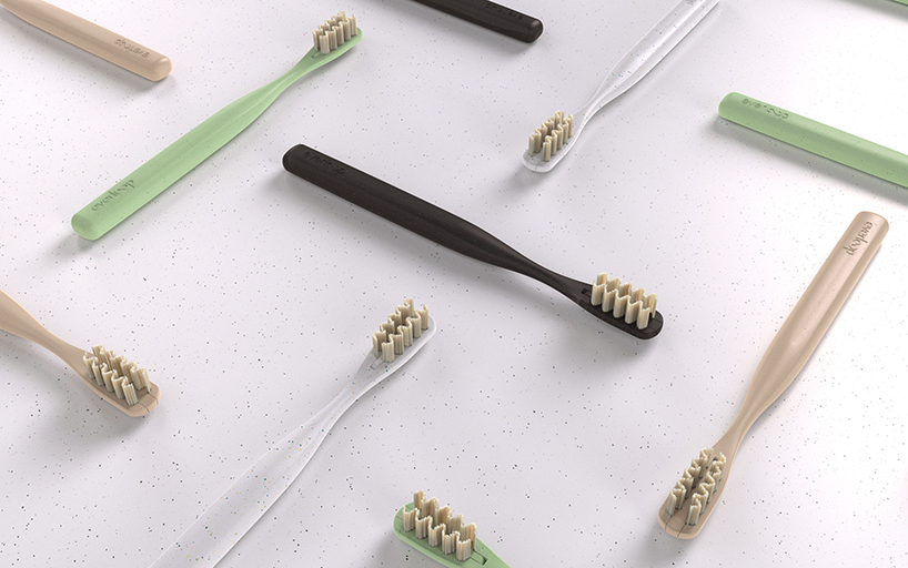 the everloop toothbrush is made with replaceable bamboo bristles and recycled plastic designboom