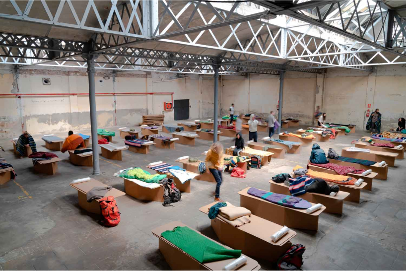 humanitaria’s biodegradable cardboard beds assemble in five seconds for emergency relief