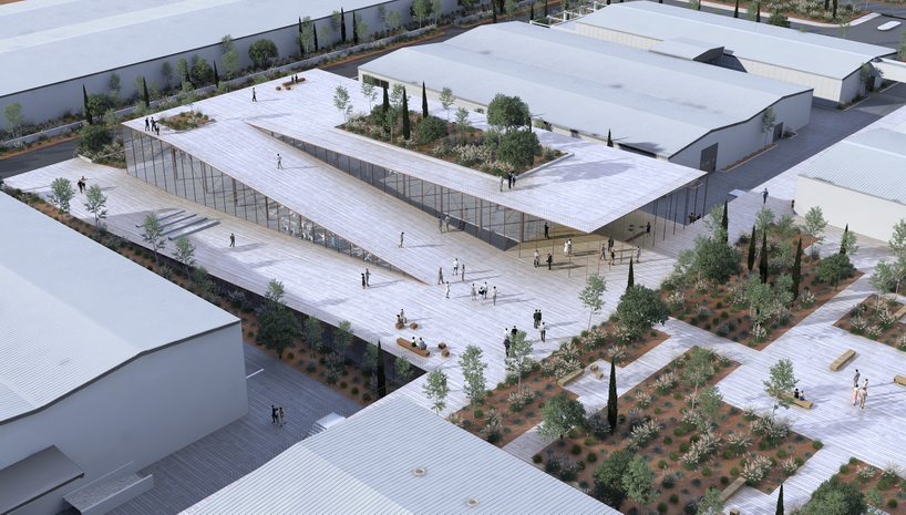 george batzios architects creates levels of interconnected planes with sloping facade