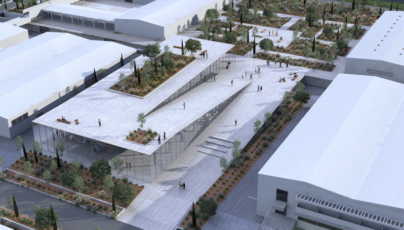 george batzios architects creates levels of interconnected planes with sloping facade