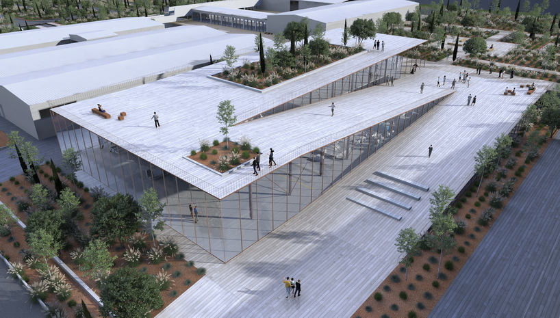 george batzios architects creates levels of interconnected planes with sloping facade