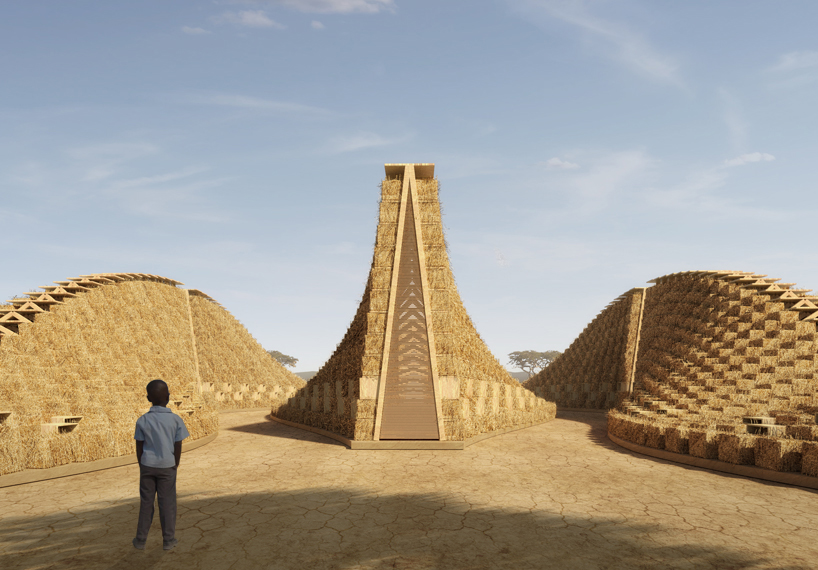 NUDES uses straw bales to create a breathable skin for proposed school in malawi designboom