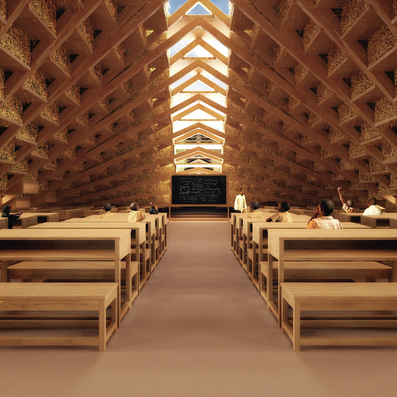 NUDES uses straw bales to create a breathable skin for proposed school in malawi designboom