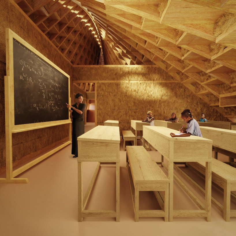 NUDES uses straw bales to create a breathable skin for proposed school in malawi designboom