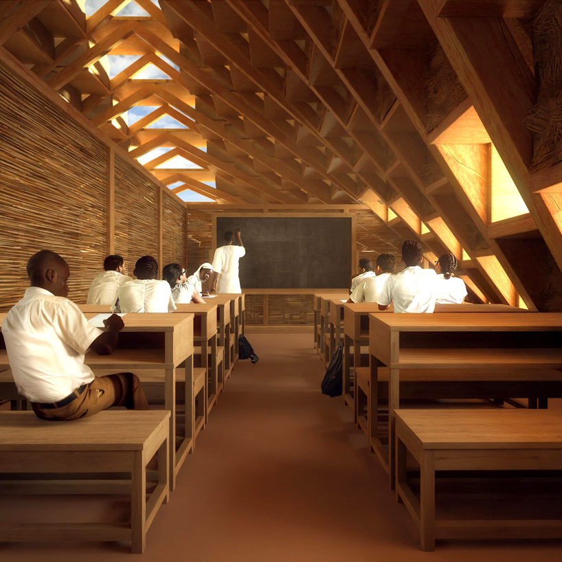 NUDES uses straw bales to create a breathable skin for proposed school in malawi designboom