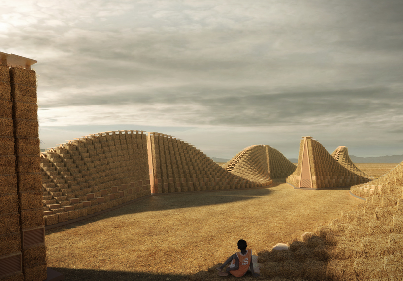 NUDES uses straw bales to create a breathable skin for proposed school in malawi designboom