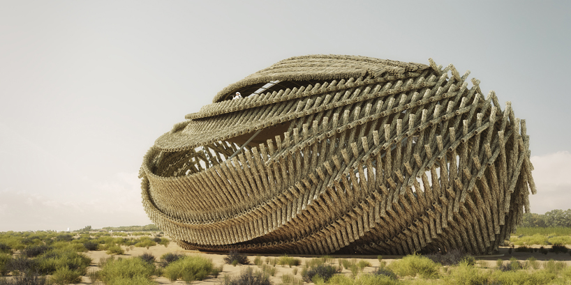 NUDES proposes a flamingo observatory constructed from 'twig' like components in abu dhabi designboom