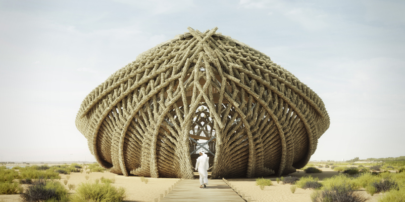 NUDES proposes a flamingo observatory constructed from 'twig' like components in abu dhabi designboom