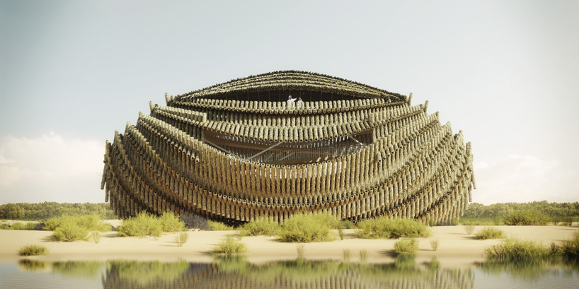 NUDES proposes a flamingo observatory constructed from 'twig' like components in abu dhabi designboom