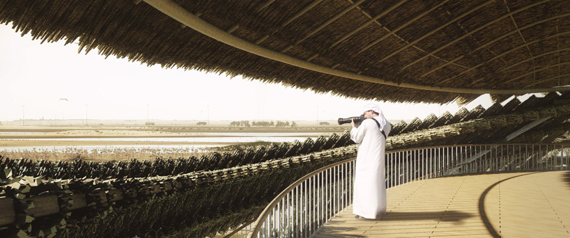 NUDES proposes a flamingo observatory constructed from 'twig' like components in abu dhabi designboom