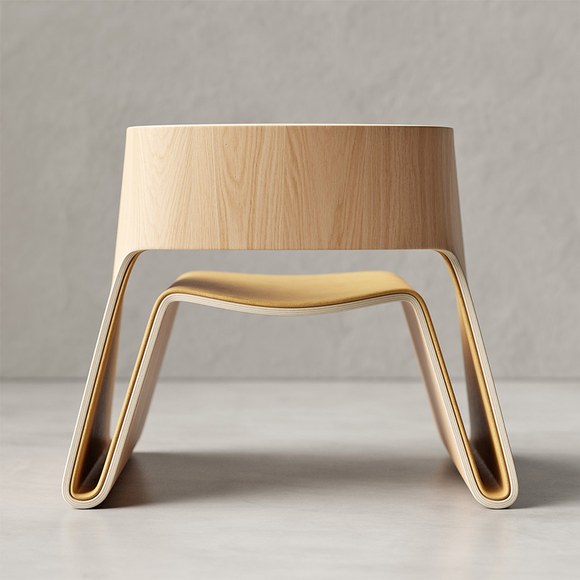 Teixeira Design Studio folds plywood like origami for void chair that stores books while seating users
