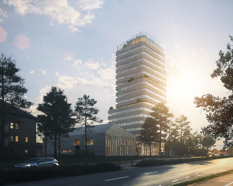 tengbom proposes rounded timber-clad tower for new tech beacon in sweden