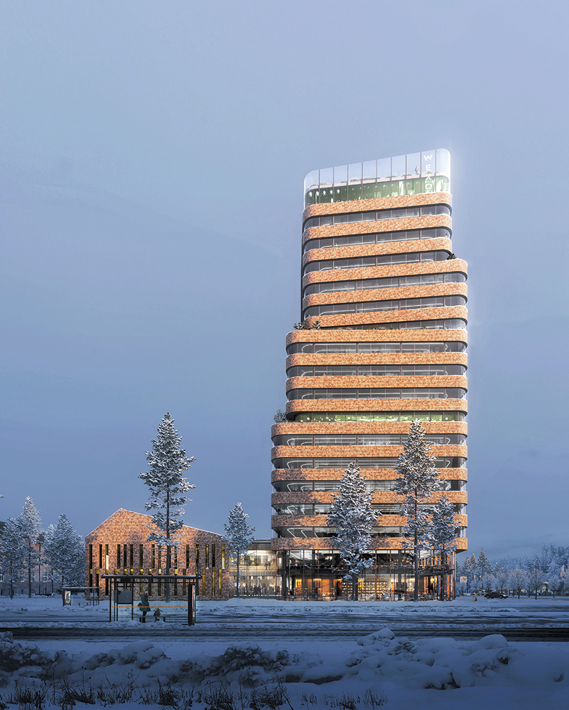tengbom proposes rounded timber-clad tower for new tech beacon in sweden