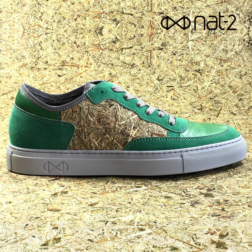 these 100% vegan sneakers are made of hay and plastic bottles designboom