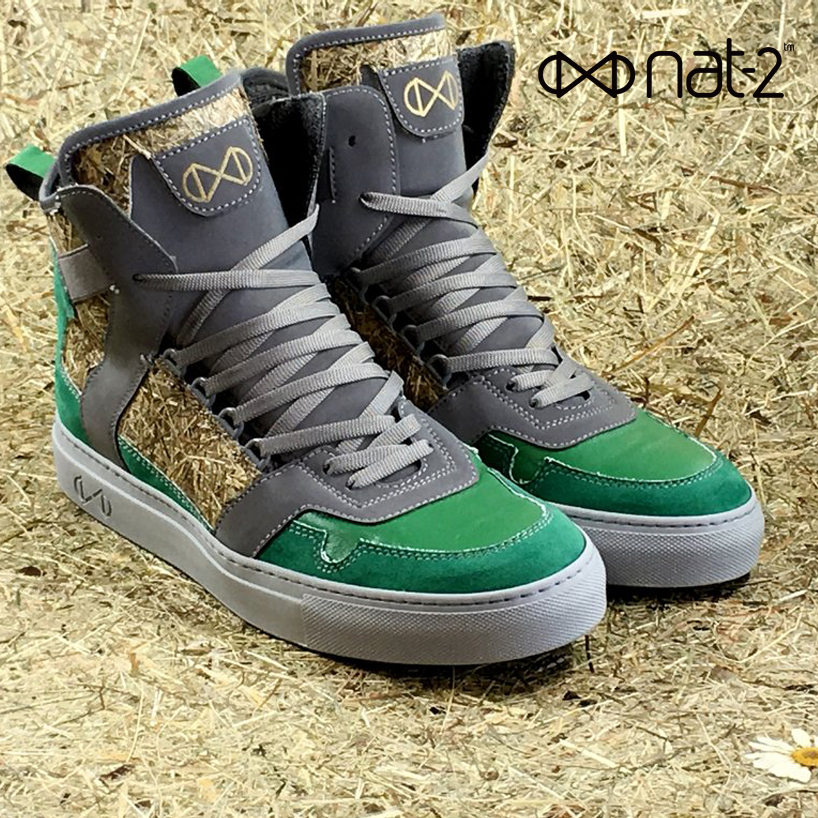 these 100% vegan sneakers are made of hay and plastic bottles designboom