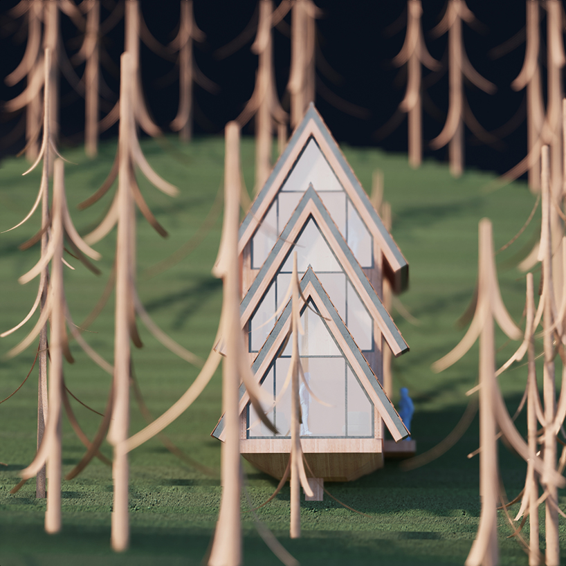 studio beltrame tucks pine-shaped treehouse high amid the forestscape of the italian alps