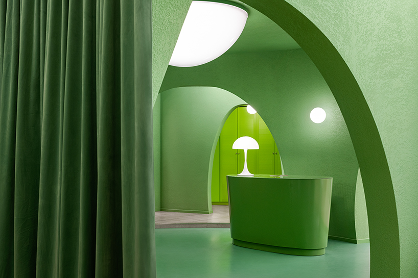 bright green walls and organic shapes form 'space age' styled hair salon by fabrizio gurrado in beijing