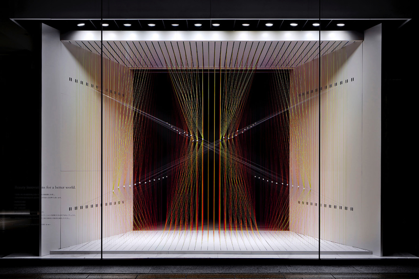 we+ entwines 500 dyed threads to express the 'diversity of beauty' at shiseido in tokyo designboom