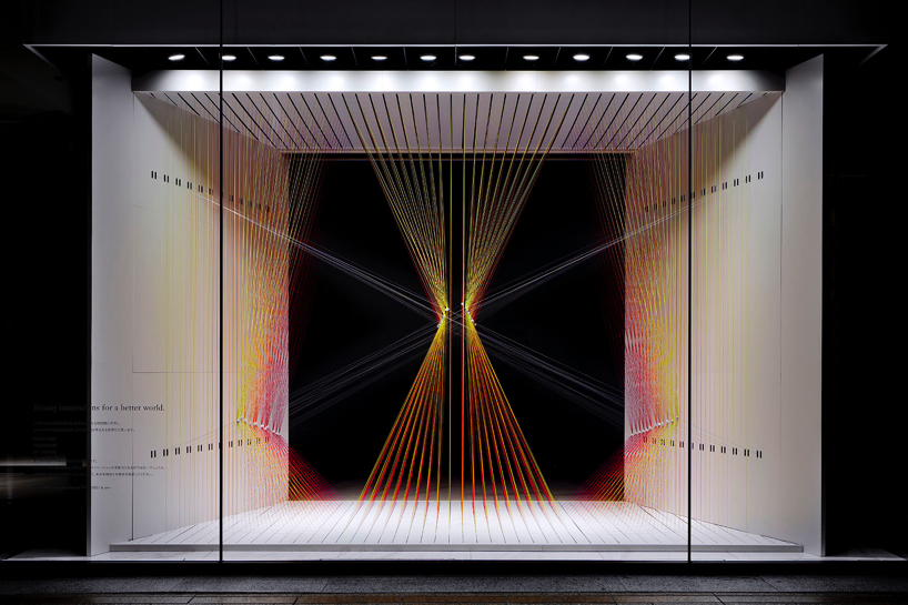 we+ entwines 500 dyed threads to express the 'diversity of beauty' at shiseido in tokyo designboom