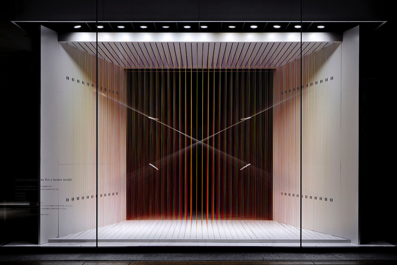 we+ entwines 500 dyed threads to express the 'diversity of beauty' at shiseido in tokyo designboom